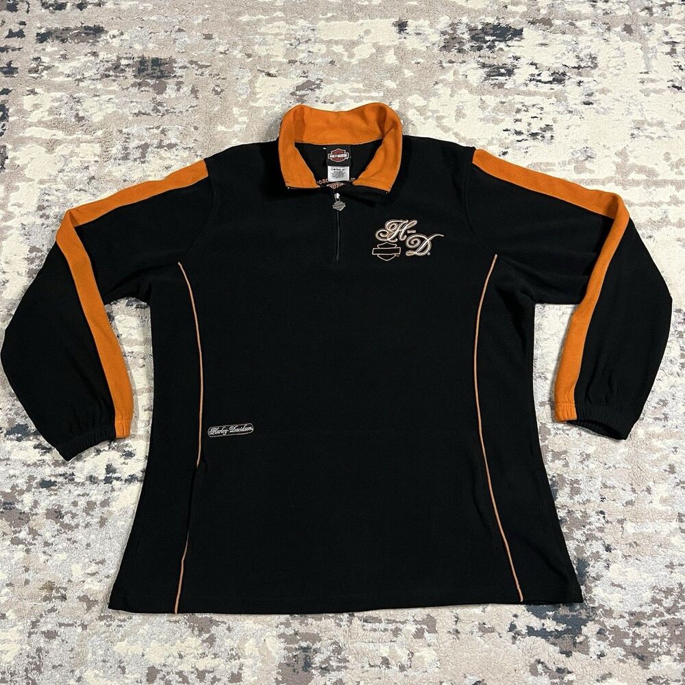 Harley Davidson Fleece Orange Black Pullover 1/4 Zip Jacket Sioux Falls SD Sz 1X